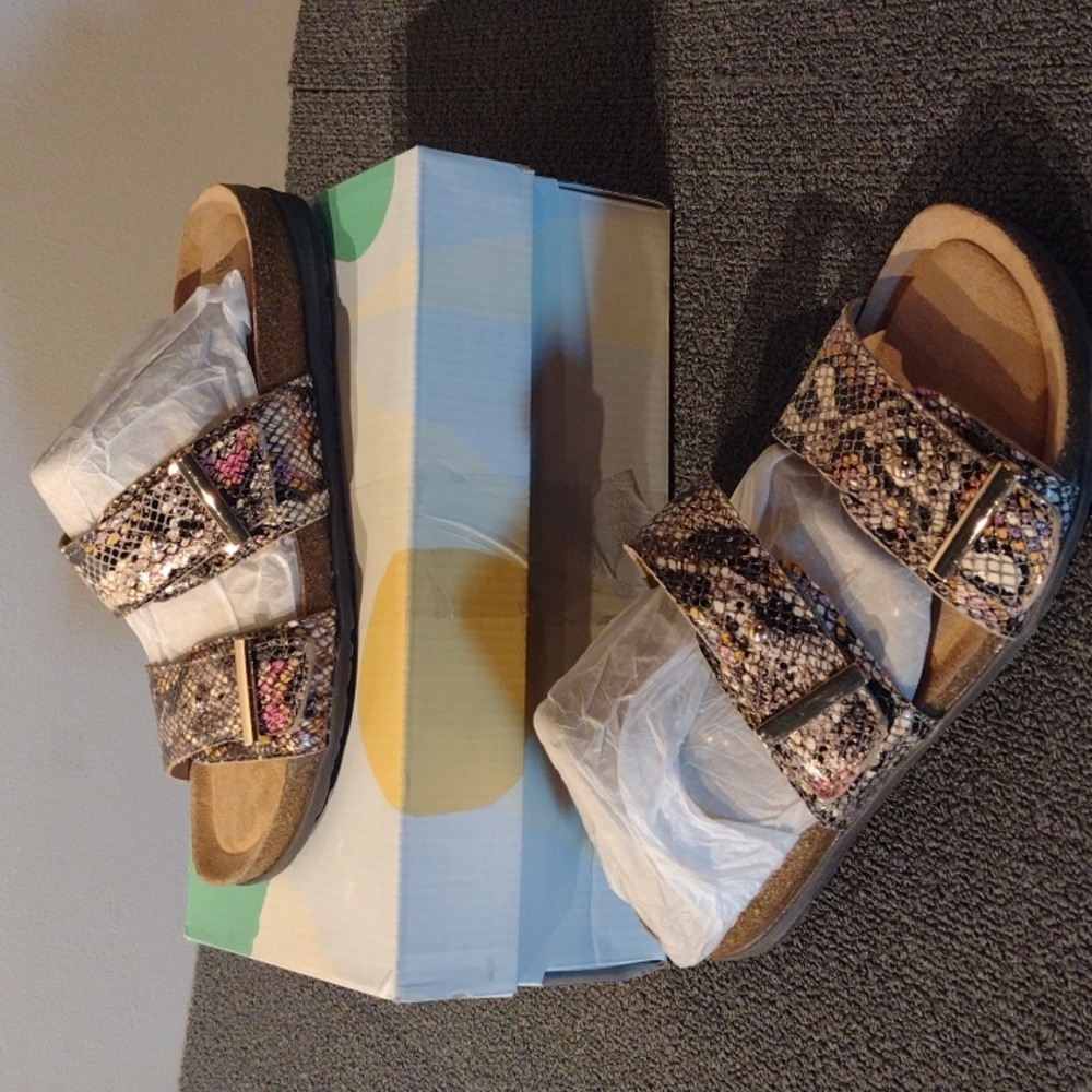 Earth Origins Multi-Color Snake-Print Dual Buckle Slide Sandals